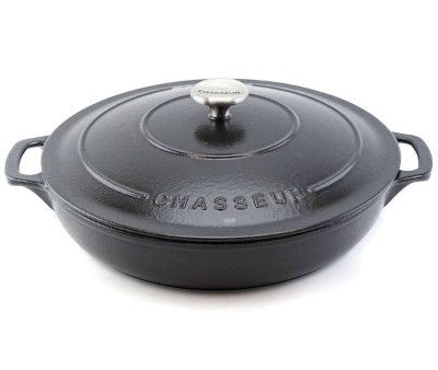 Chasseur Cast Iron Round Serving Casserole With Cover, Black With Black Inner Layer For Sale