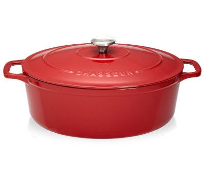 Chasseur Cast Iron Oval Casserole With Cover, Red With Cream Inner Layer Sale