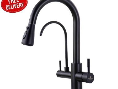 3 Way Mixer Tap with Dual Spout & Pull Out Spray Black Discount