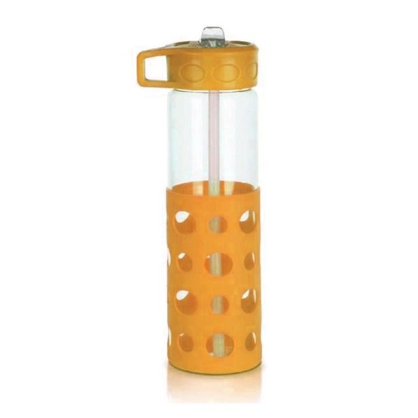 Glass Bottle with Straw 550ml – Orange on Sale